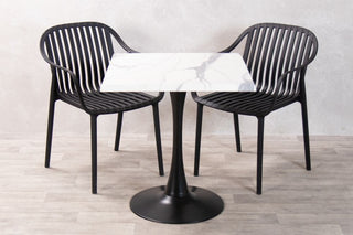 White Marble Top Outdoor Café Table Set with California Chairs