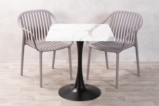 White Marble Top Outdoor Café Table Set with California Chairs