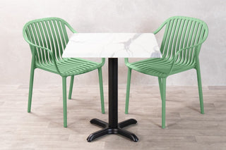 White Marble Top Outdoor Café Table Set with California Chairs