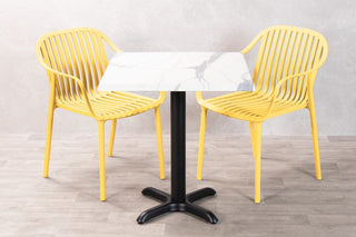 White Marble Top Outdoor Café Table Set with California Chairs