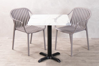 White Marble Top Outdoor Café Table Set with California Chairs