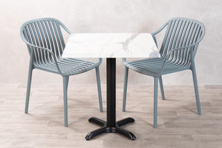 White Marble Top Outdoor Café Table Set with California Chairs