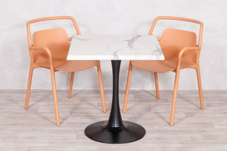 White Marble Top Outdoor Café Table Set with Ibiza Chairs