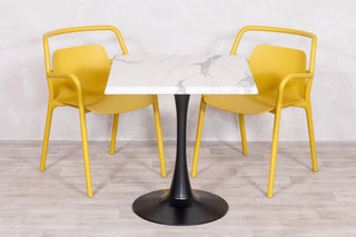 White Marble Top Outdoor Café Table Set with Ibiza Chairs