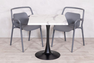 White Marble Top Outdoor Café Table Set with Ibiza Chairs