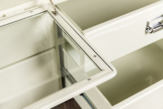 ivory glass front cabinet