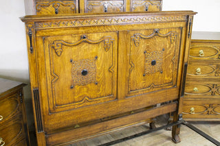 1920s Jacobean Revival Oak Bedroom Suite