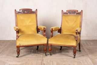 ladies and gentlemans victorian armchairs