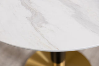 Light Porcelain Marble Café Dining Table with Brass Base