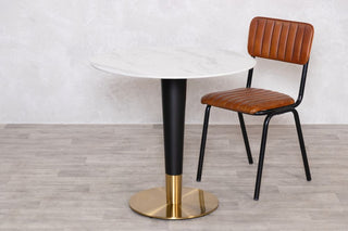Light Porcelain Marble Café Dining Table with Brass Base