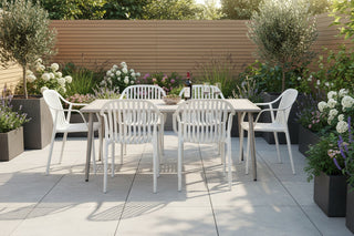 Salerno Garden Table Set with Six Cream California Chairs