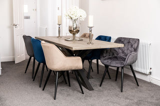 blue cream and grey velvet dining chair