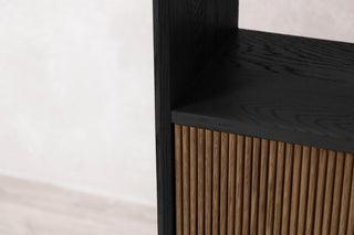 black-frame-bookcase-with-fawn-doors