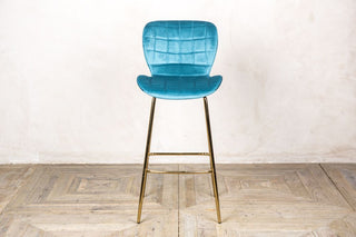 ocean teal velvet upholstered bar stool