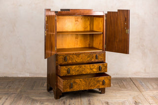 open tall boy vintage walnut bedroom suite