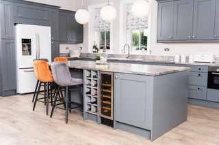 orange and grey velvet stool