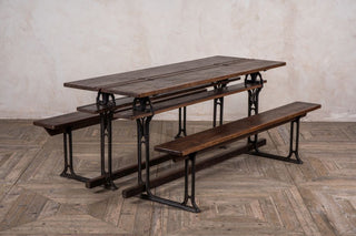 pair of metamorphic school tables and dining benches