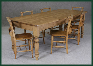 Victorian pine dining table and chapel chairs