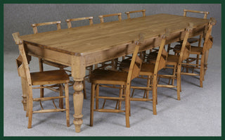 Victorian pine kitchen table and chapel chairs