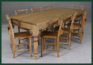 Victorian pine dining table and chapel chairs