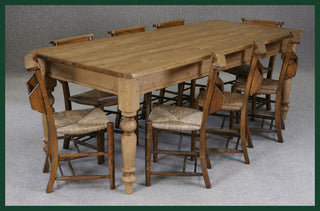 Victorian pine kitchen table and chapel chairs