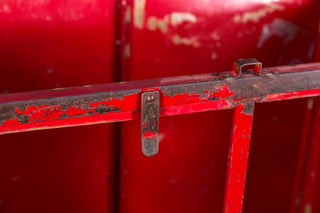 red metal storage unit