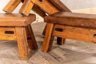 Vintage Leather Topped Gym Bench
