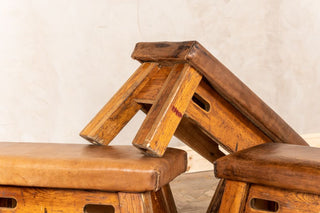 Vintage Leather Topped Gym Bench