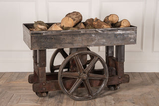 industrial log cart shop display