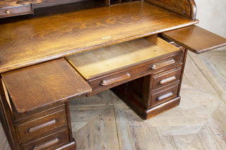 Edwardian Solid Oak Roll Top Desk