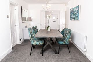 floral bench and chairs