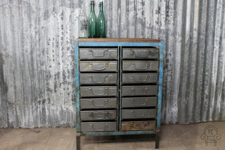 vintage bank of metal drawers