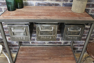vintage industrial steel and wood table