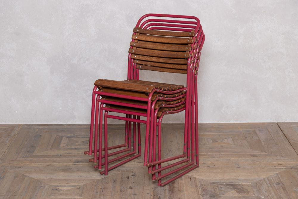 Vintage Red Slatted Stacking Chairs | Peppermill Interiors