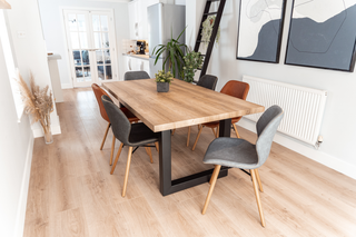 wood and metal dining table