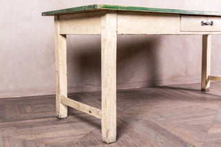 wooden table with green painted top
