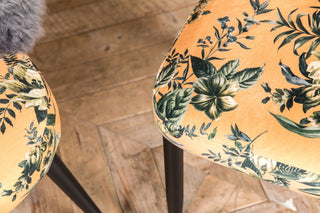 yellow floral pattern dining hallway bench