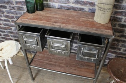 industrial table with brushed steel frame