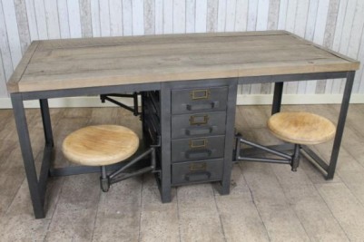industrial style desk with stools