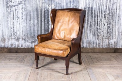 high back wing armchair vintage tan