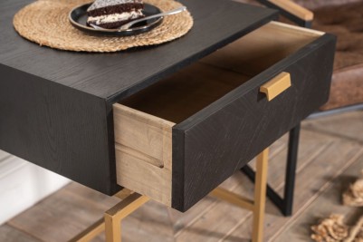 black side table with gold frame