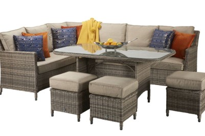 Drakeford Patio Corner Sofa with Dining Table Set