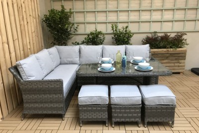 Drakeford Patio Corner Sofa with Dining Table Set