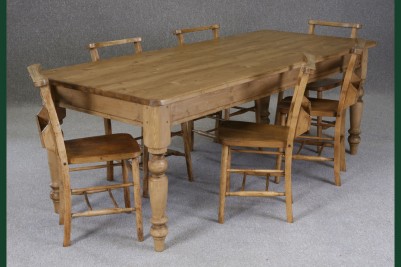 Victorian pine dining table and chapel chairs