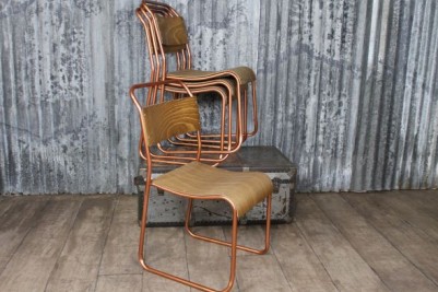 aged plywood seat stacking chair