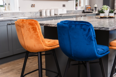 orange and blue bar stools