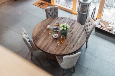 round oak table in weathered