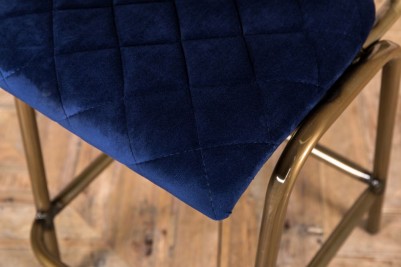 blue quilted velvet bar stool