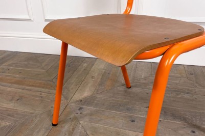 wooden seat chair with orange frame