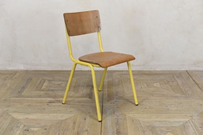 yellow wood and metal dining chair